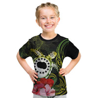 Kia Orana Cook Islands Kid T Shirt Turtle and Hibiscus Polynesian Pattern