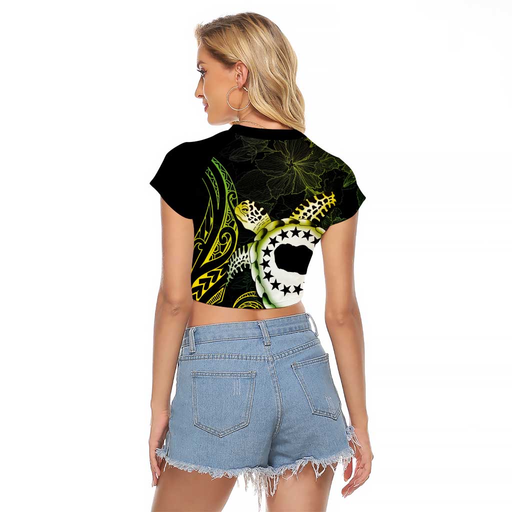 Kia Orana Cook Islands Raglan Cropped T Shirt Turtle and Hibiscus Polynesian Pattern