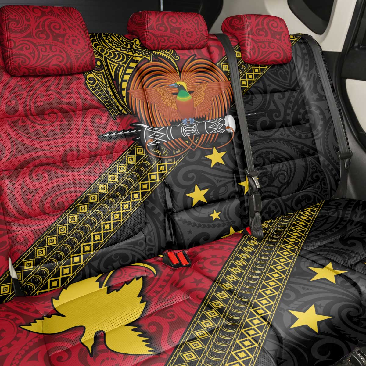 Papua new Guinea Goroka Show Back Car Seat Cover Bird-of-paradise and Melanesian Tattoo Pattern