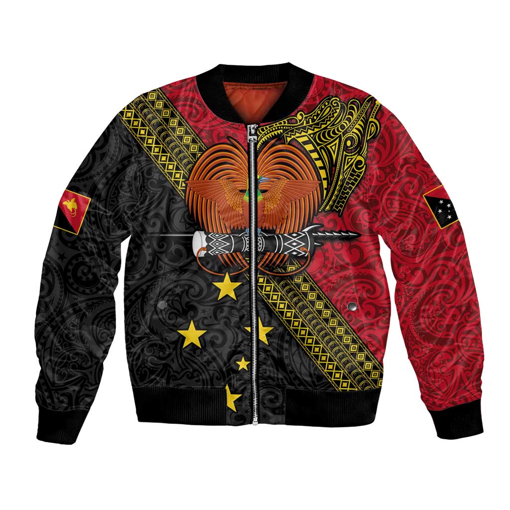 Papua new Guinea Goroka Show Bomber Jacket Bird-of-paradise and Melanesian Tattoo Pattern