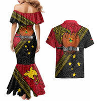 Papua New Guinea Goroka Show Couples Matching Mermaid Dress and Hawaiian Shirt Bird-of-paradise and Melanesian Tattoo Pattern LT03 - Polynesian Pride