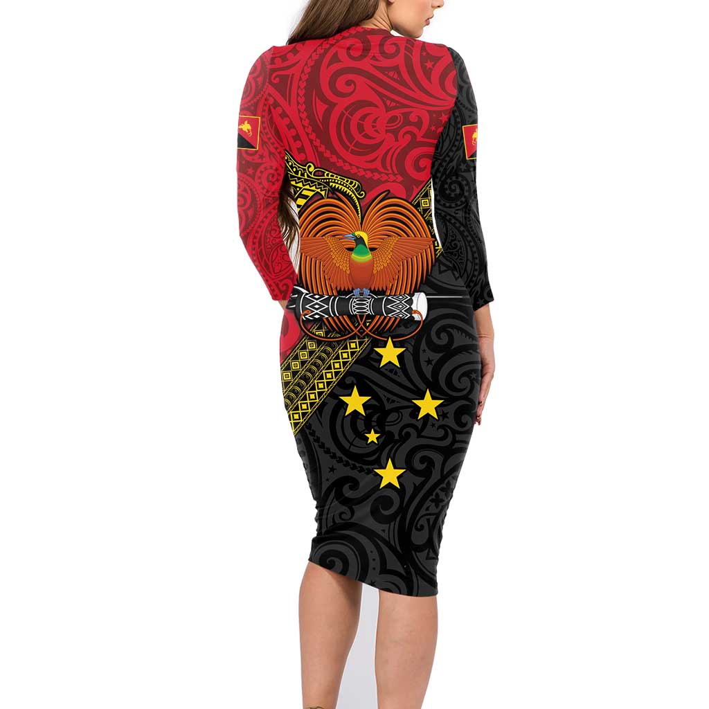 Papua New Guinea Goroka Show Family Matching Long Sleeve Bodycon Dress and Hawaiian Shirt Bird-of-paradise and Melanesian Tattoo Pattern LT03 - Polynesian Pride