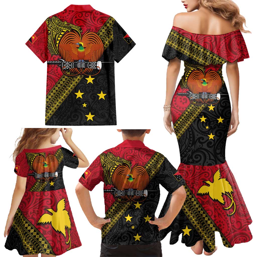 Papua New Guinea Goroka Show Family Matching Mermaid Dress and Hawaiian Shirt Bird-of-paradise and Melanesian Tattoo Pattern LT03 - Polynesian Pride