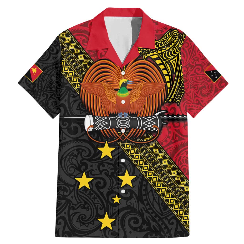 Papua New Guinea Goroka Show Family Matching Mermaid Dress and Hawaiian Shirt Bird-of-paradise and Melanesian Tattoo Pattern LT03 Dad's Shirt - Short Sleeve Red - Polynesian Pride