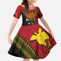 Papua New Guinea Goroka Show Family Matching Off Shoulder Maxi Dress and Hawaiian Shirt Bird-of-paradise and Melanesian Tattoo Pattern LT03 Daughter's Dress Red - Polynesian Pride