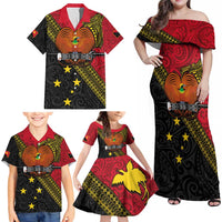 Papua New Guinea Goroka Show Family Matching Off Shoulder Maxi Dress and Hawaiian Shirt Bird-of-paradise and Melanesian Tattoo Pattern LT03 - Polynesian Pride