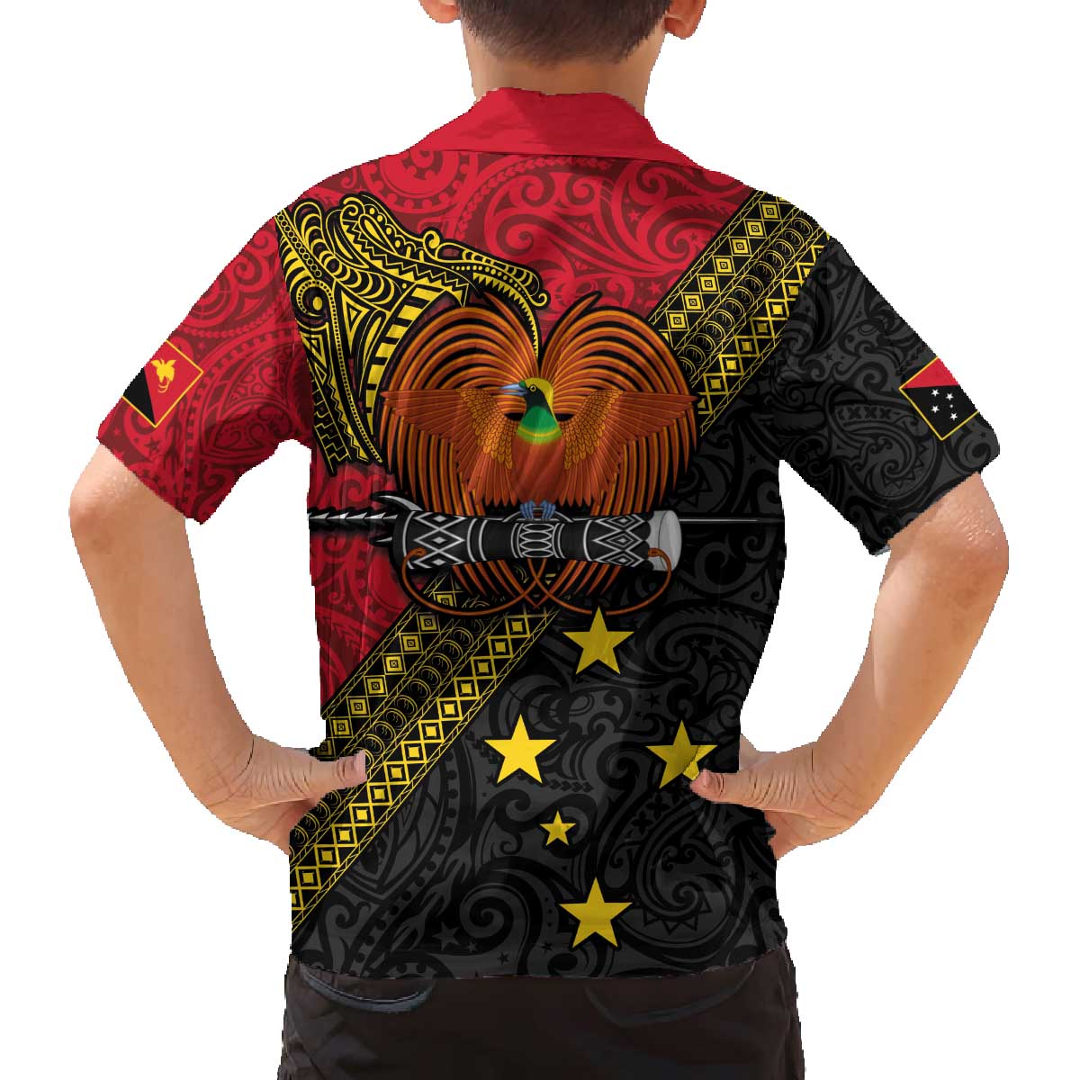 Papua New Guinea Goroka Show Family Matching Off Shoulder Short Dress and Hawaiian Shirt Bird-of-paradise and Melanesian Tattoo Pattern LT03 - Polynesian Pride
