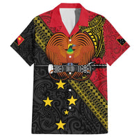 Papua New Guinea Goroka Show Family Matching Off Shoulder Short Dress and Hawaiian Shirt Bird-of-paradise and Melanesian Tattoo Pattern LT03 Dad's Shirt - Short Sleeve Red - Polynesian Pride