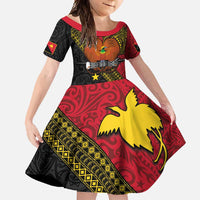 Papua New Guinea Goroka Show Family Matching Short Sleeve Bodycon Dress and Hawaiian Shirt Bird-of-paradise and Melanesian Tattoo Pattern LT03 Daughter's Dress Red - Polynesian Pride