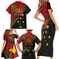 Papua New Guinea Goroka Show Family Matching Short Sleeve Bodycon Dress and Hawaiian Shirt Bird-of-paradise and Melanesian Tattoo Pattern LT03 - Polynesian Pride