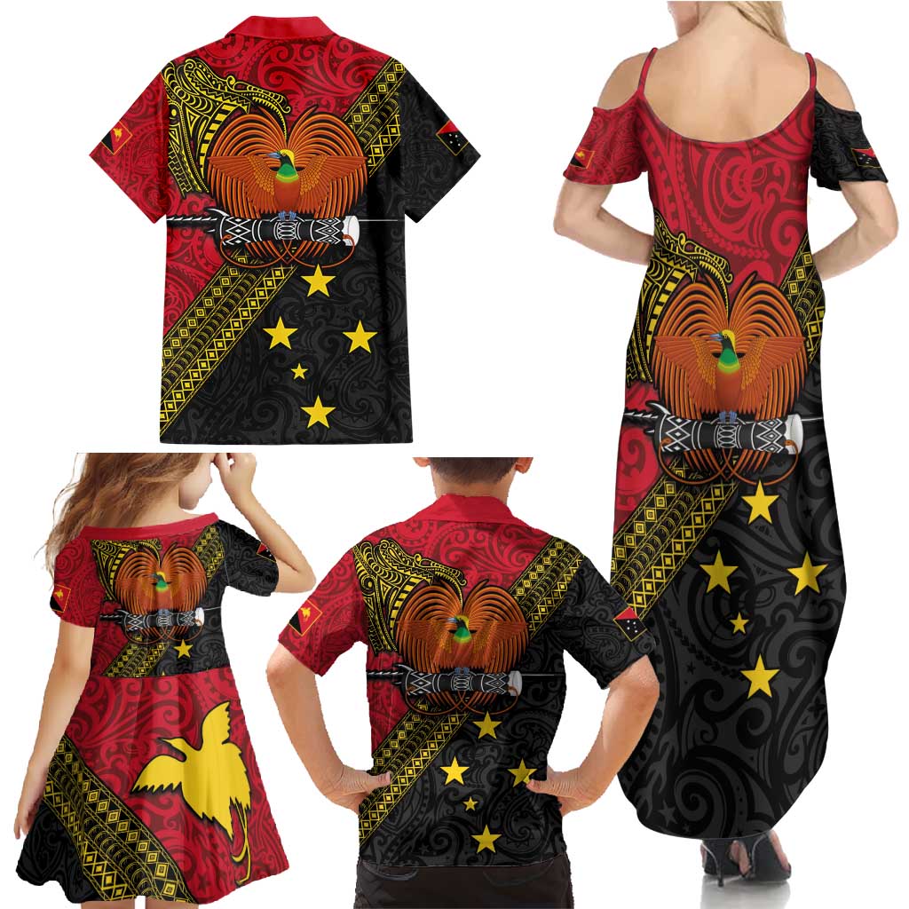 Papua New Guinea Goroka Show Family Matching Summer Maxi Dress and Hawaiian Shirt Bird-of-paradise and Melanesian Tattoo Pattern LT03 - Polynesian Pride