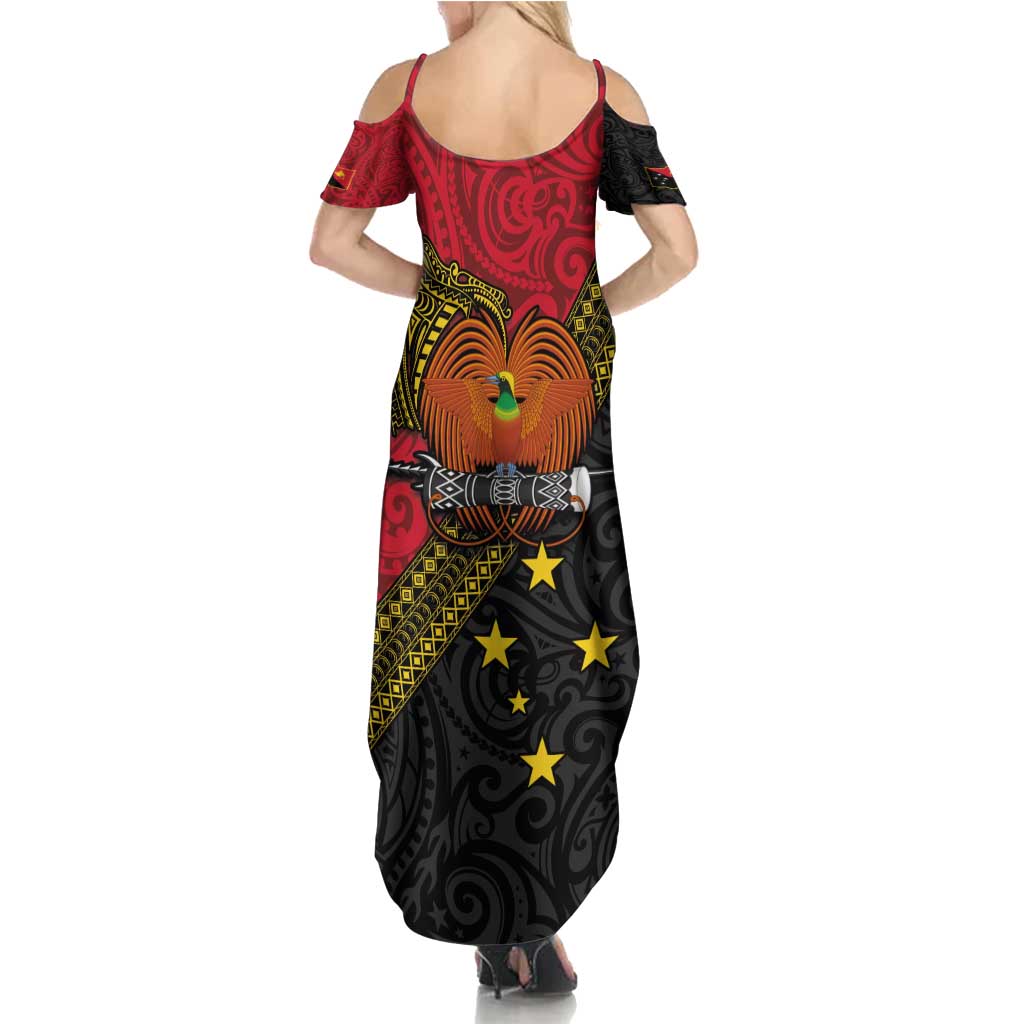 Papua New Guinea Goroka Show Family Matching Summer Maxi Dress and Hawaiian Shirt Bird-of-paradise and Melanesian Tattoo Pattern LT03 - Polynesian Pride