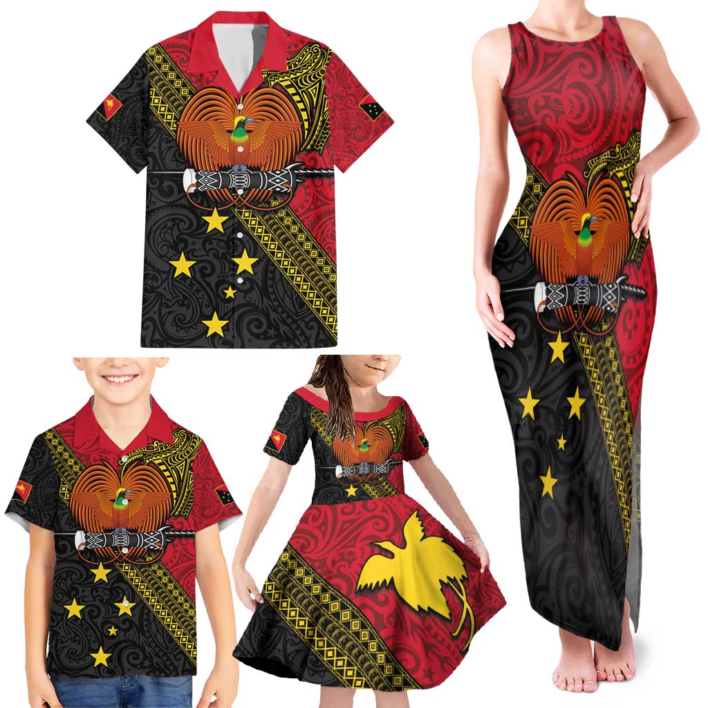 Papua New Guinea Goroka Show Family Matching Tank Maxi Dress and Hawaiian Shirt Bird-of-paradise and Melanesian Tattoo Pattern LT03 - Polynesian Pride