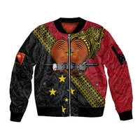 Papua New Guinea Goroka Show Sleeve Zip Bomber Jacket Bird-of-paradise and Melanesian Tattoo Pattern LT03 Unisex Red - Polynesian Pride