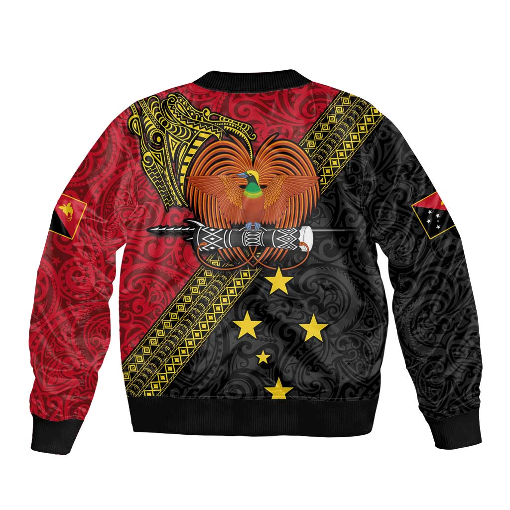 Papua New Guinea Goroka Show Sleeve Zip Bomber Jacket Bird-of-paradise and Melanesian Tattoo Pattern LT03 - Polynesian Pride