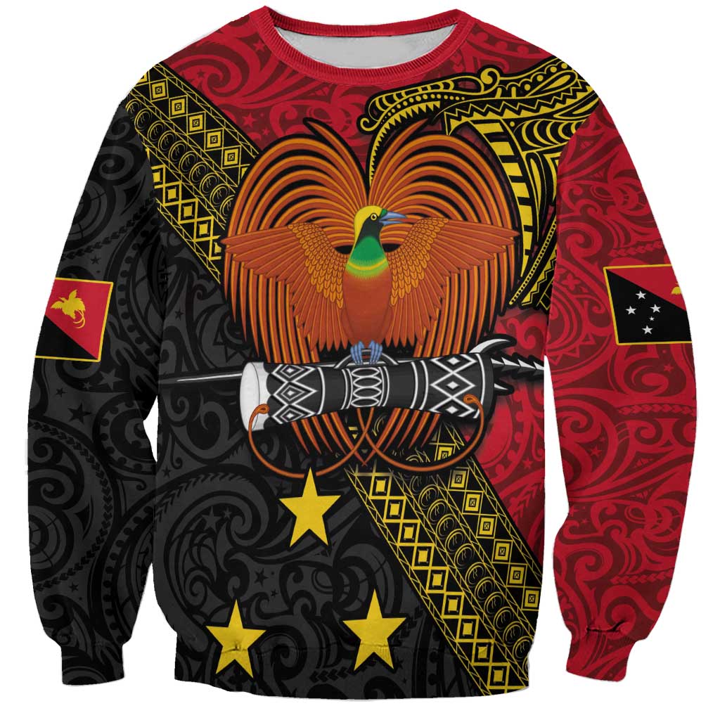 Papua New Guinea Goroka Show Sweatshirt Bird-of-paradise and Melanesian Tattoo Pattern LT03 Unisex Red - Polynesian Pride