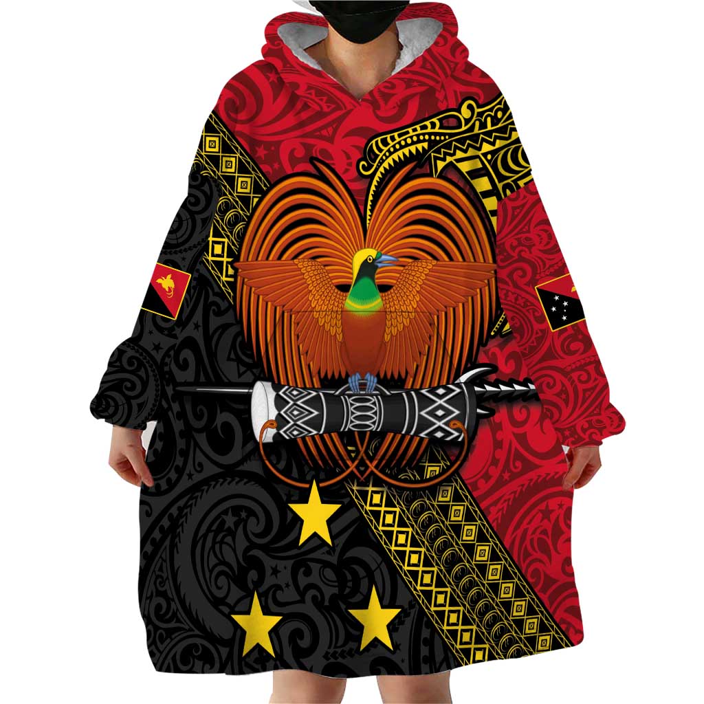 Papua New Guinea Goroka Show Wearable Blanket Hoodie Bird-of-paradise and Melanesian Tattoo Pattern LT03 - Polynesian Pride