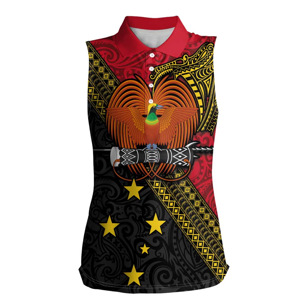 Papua new Guinea Goroka Show Women Sleeveless Polo Shirt Bird-of-paradise and Melanesian Tattoo Pattern
