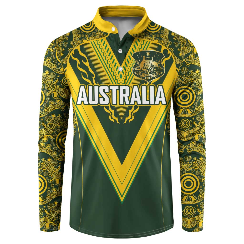 Australia Rugby Custom Button Sweatshirt Aboriginal Art Sporty Style - Polynesian Pride