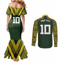 Australia Rugby Custom Couples Matching Mermaid Dress and Long Sleeve Button Shirt Aboriginal Art Sporty Style - Polynesian Pride