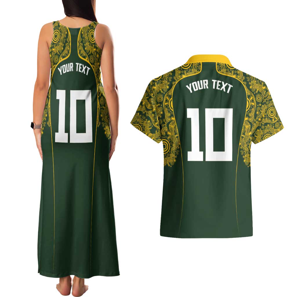 Australia Rugby Custom Couples Matching Tank Maxi Dress and Hawaiian Shirt Aboriginal Art Sporty Style - Polynesian Pride