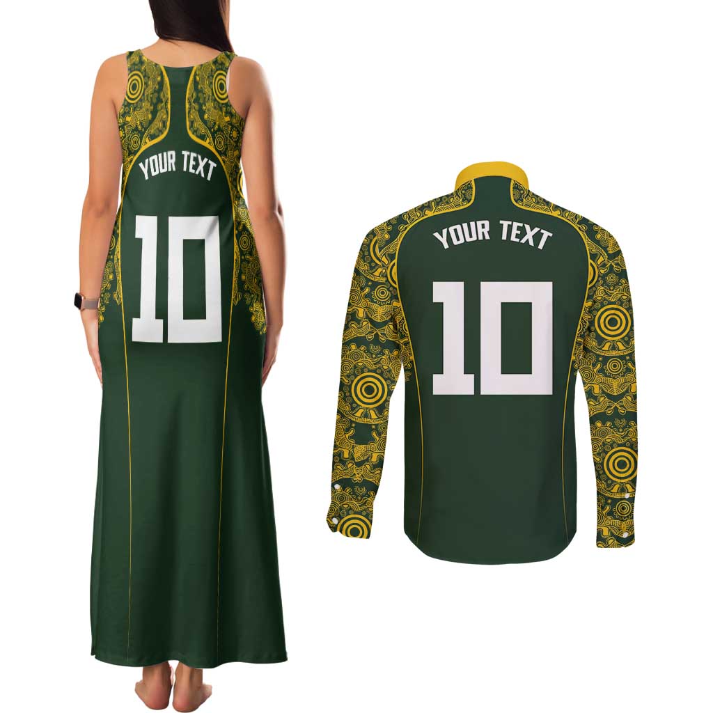 Australia Rugby Custom Couples Matching Tank Maxi Dress and Long Sleeve Button Shirt Aboriginal Art Sporty Style - Polynesian Pride