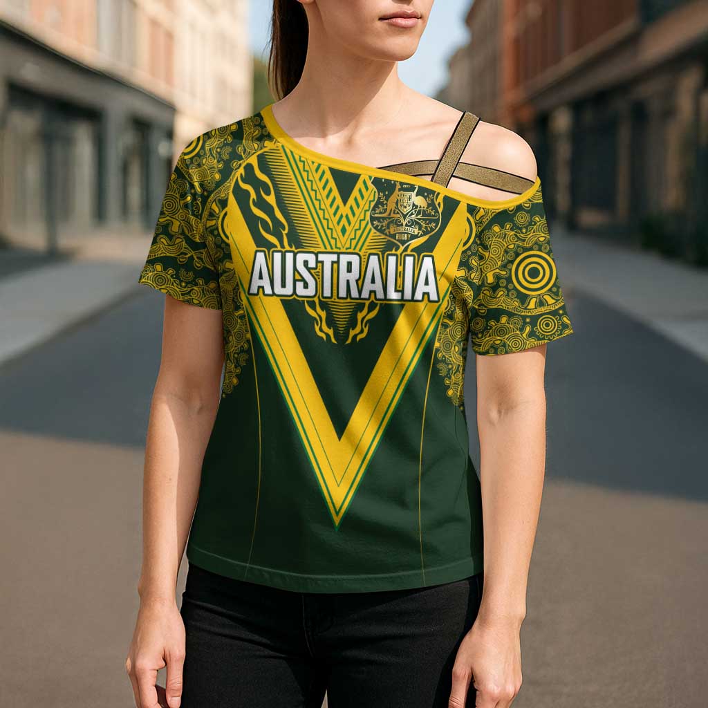 Australia Rugby Custom Cross Shoulder Shirt Aboriginal Art Sporty Style - Polynesian Pride