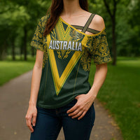 Australia Rugby Custom Cross Shoulder Shirt Aboriginal Art Sporty Style - Polynesian Pride