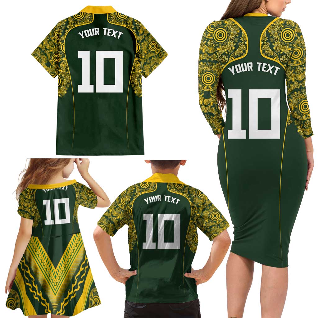 Australia Rugby Custom Family Matching Long Sleeve Bodycon Dress and Hawaiian Shirt Aboriginal Art Sporty Style LT03 - Polynesian Pride