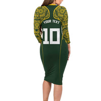Australia Rugby Custom Family Matching Long Sleeve Bodycon Dress and Hawaiian Shirt Aboriginal Art Sporty Style LT03 - Polynesian Pride