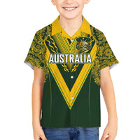 Australia Rugby Custom Family Matching Long Sleeve Bodycon Dress and Hawaiian Shirt Aboriginal Art Sporty Style LT03 Son's Shirt Green - Polynesian Pride