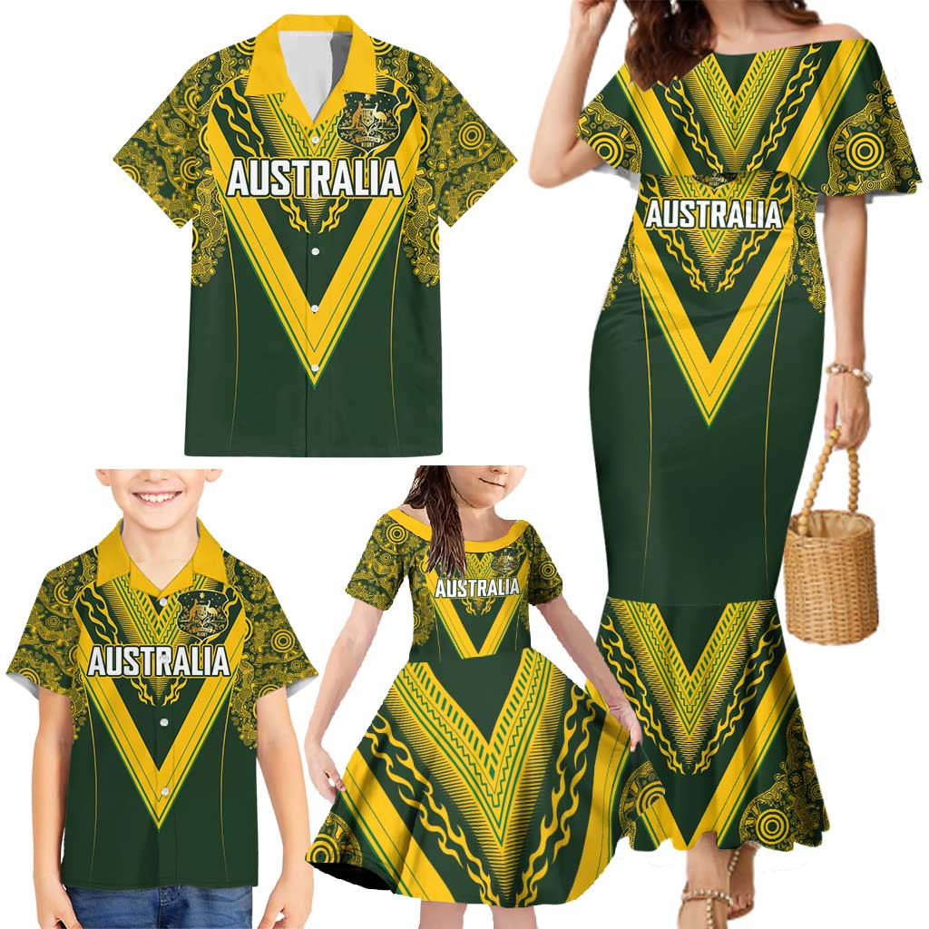 Australia Rugby Custom Family Matching Mermaid Dress and Hawaiian Shirt Aboriginal Art Sporty Style LT03 - Polynesian Pride