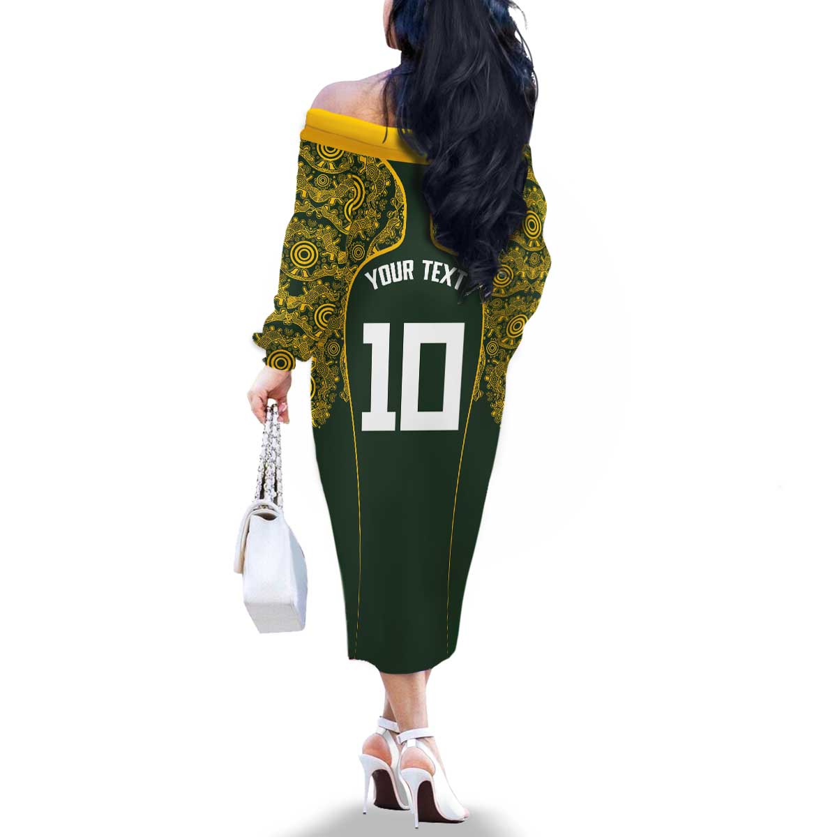 Australia Rugby Custom Family Matching Off The Shoulder Long Sleeve Dress and Hawaiian Shirt Aboriginal Art Sporty Style - Polynesian Pride