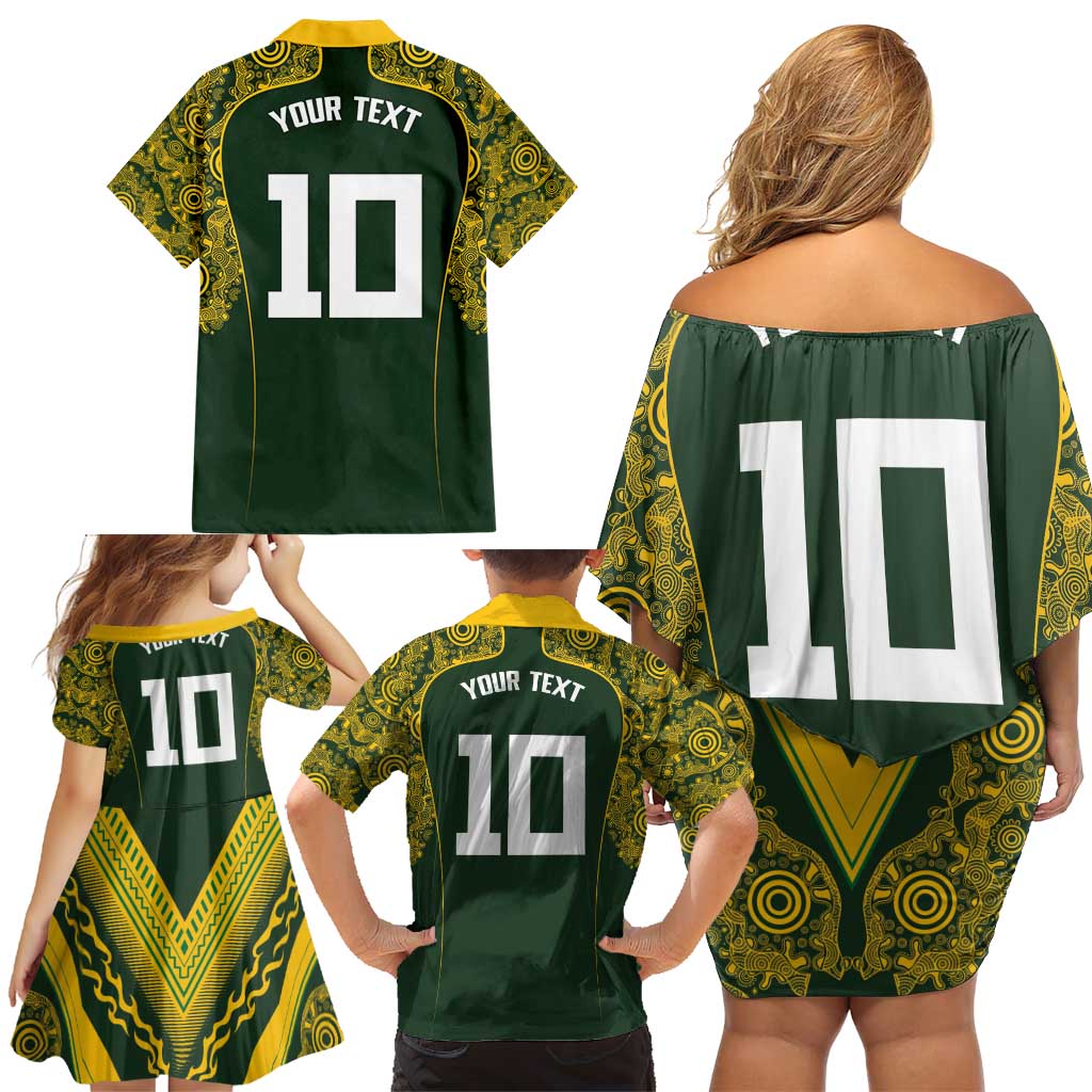 Australia Rugby Custom Family Matching Off Shoulder Short Dress and Hawaiian Shirt Aboriginal Art Sporty Style - Polynesian Pride