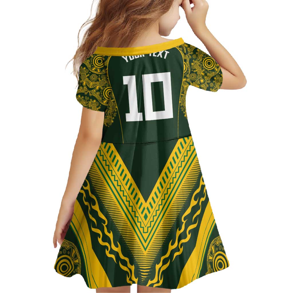 Australia Rugby Custom Family Matching Short Sleeve Bodycon Dress and Hawaiian Shirt Aboriginal Art Sporty Style LT03 - Polynesian Pride