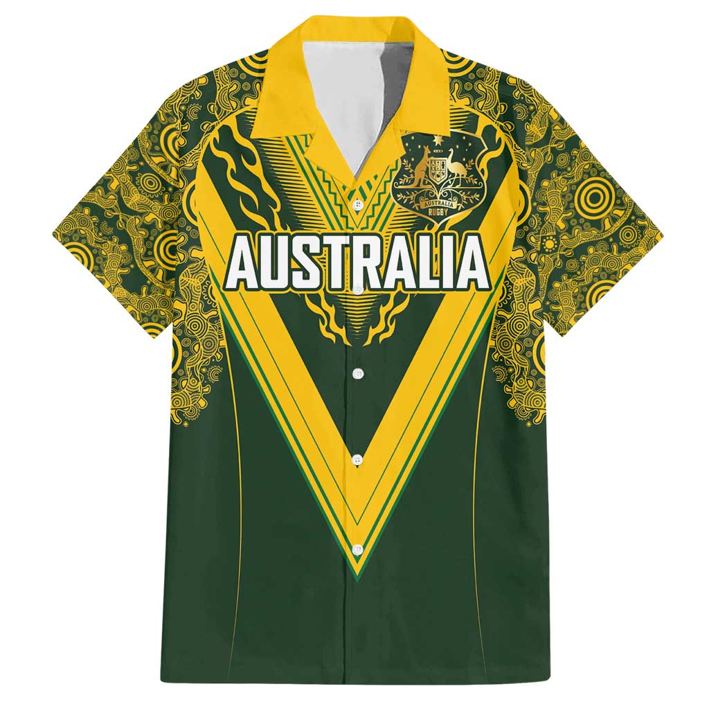 Australia Rugby Custom Family Matching Short Sleeve Bodycon Dress and Hawaiian Shirt Aboriginal Art Sporty Style LT03 Dad's Shirt - Short Sleeve Green - Polynesian Pride