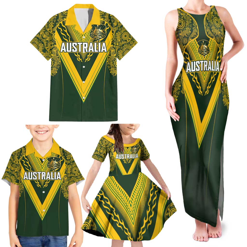 Australia Rugby Custom Family Matching Tank Maxi Dress and Hawaiian Shirt Aboriginal Art Sporty Style LT03 - Polynesian Pride