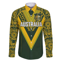 Australia Rugby Custom Family Matching Tank Maxi Dress and Hawaiian Shirt Aboriginal Art Sporty Style LT03 Dad's Shirt - Long Sleeve Green - Polynesian Pride