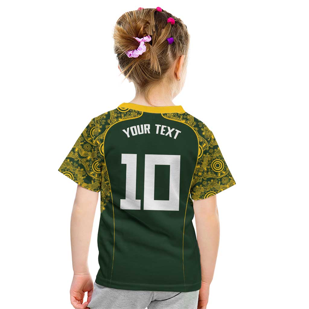 Australia Rugby Custom Kid T Shirt Aboriginal Art Sporty Style - Polynesian Pride