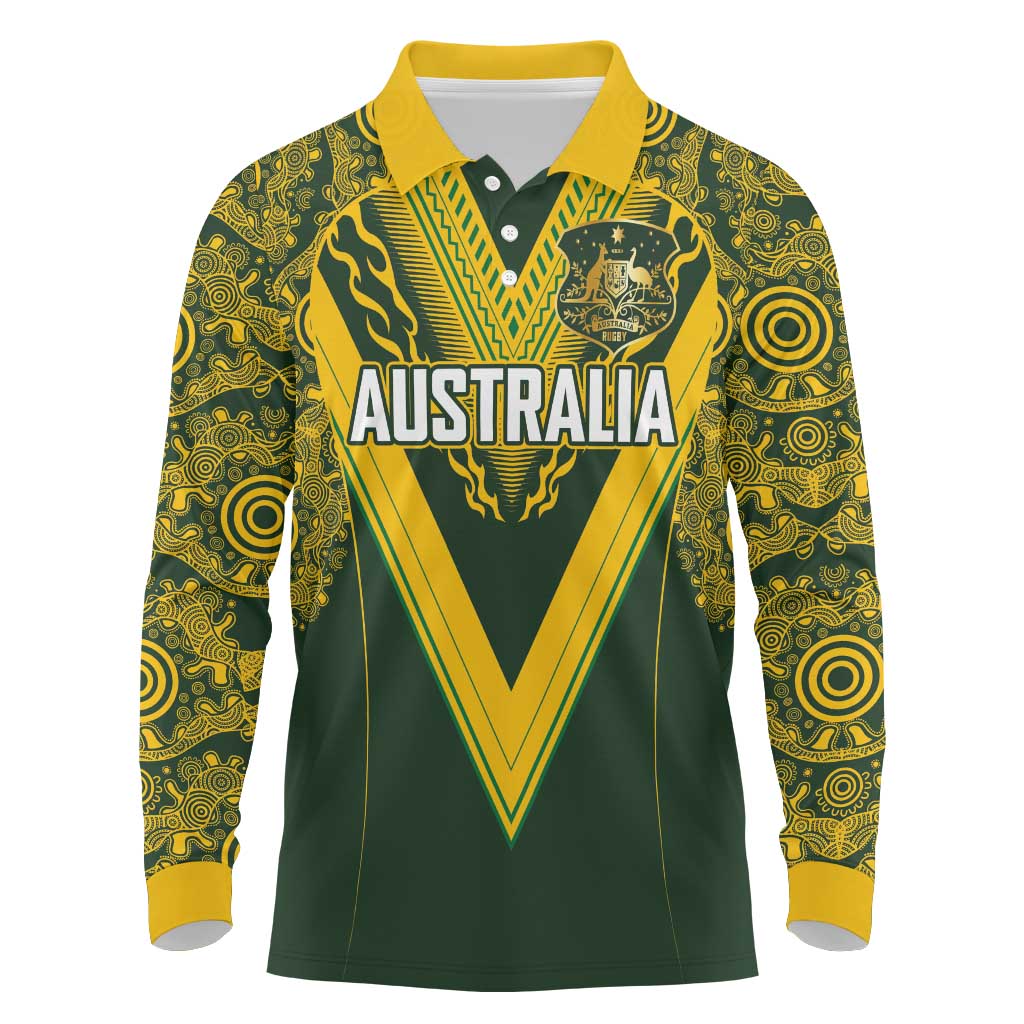 Australia Rugby Custom Long Sleeve Polo Shirt Aboriginal Art Sporty Style - Polynesian Pride