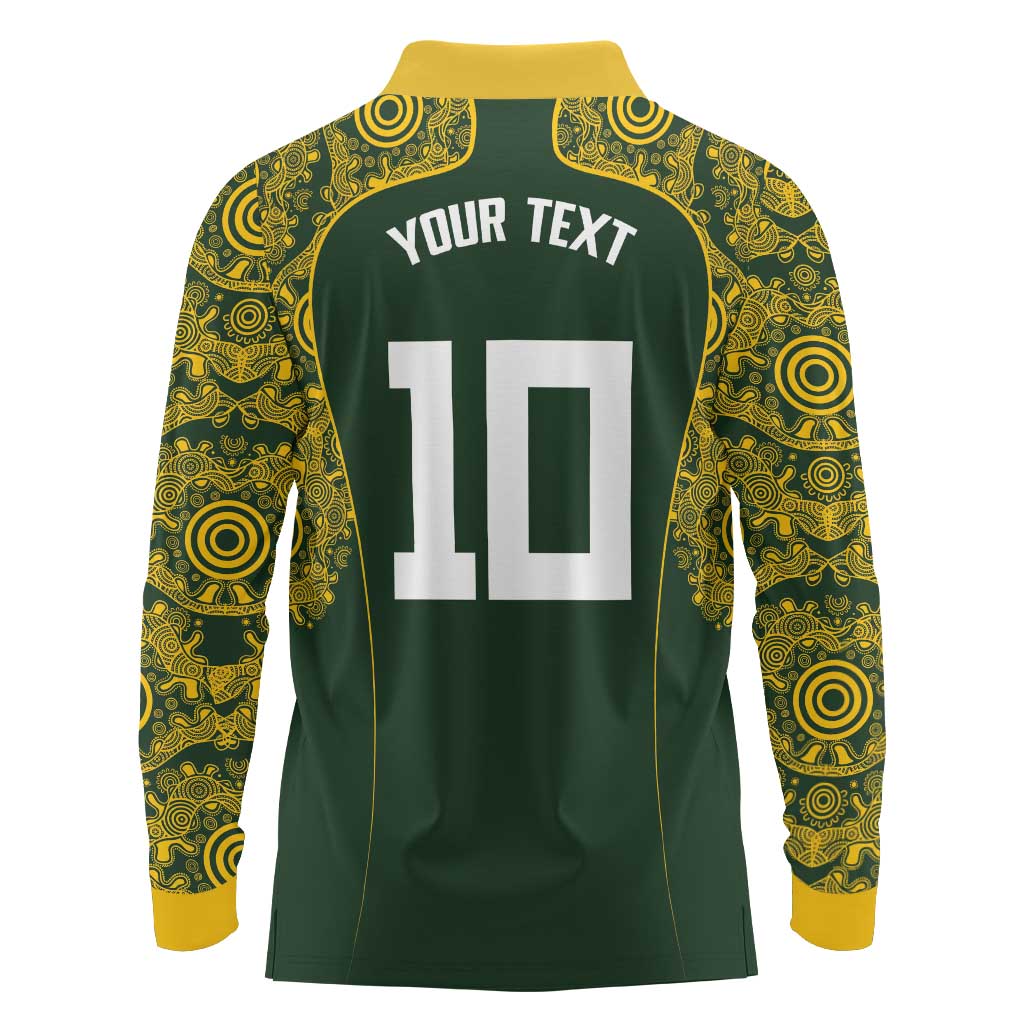 Australia Rugby Custom Long Sleeve Polo Shirt Aboriginal Art Sporty Style - Polynesian Pride