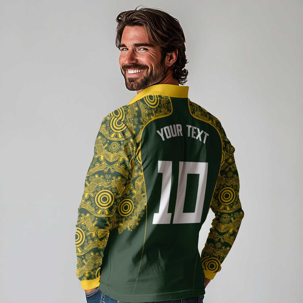 Australia Rugby Custom Long Sleeve Polo Shirt Aboriginal Art Sporty Style - Polynesian Pride