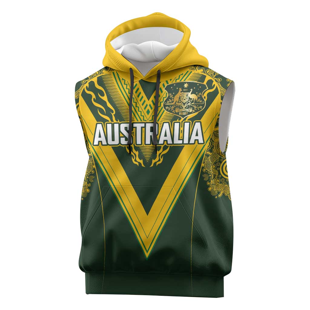 Australia Rugby Custom Sleeveless Hoodie Aboriginal Art Sporty Style - Polynesian Pride