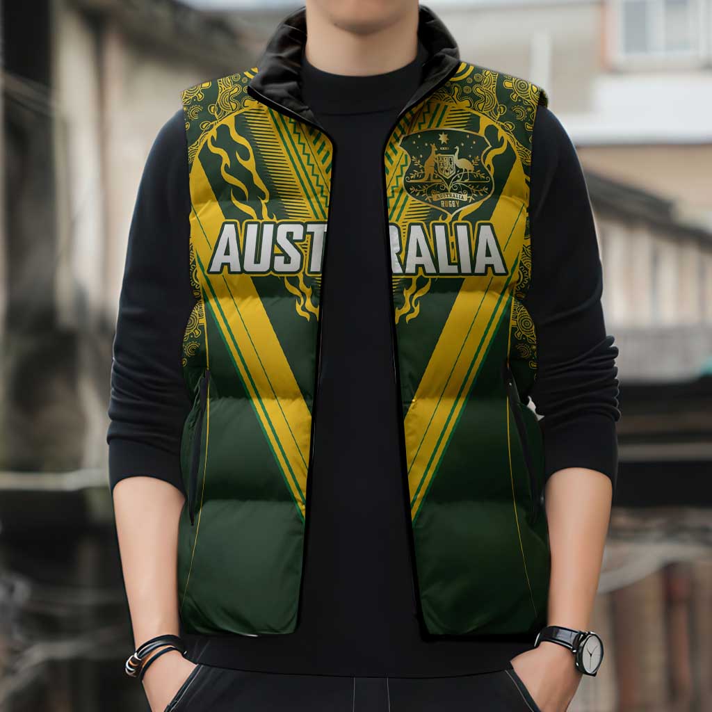 Australia Rugby Custom Sleeveless Puffer Jacket Aboriginal Art Sporty Style - Polynesian Pride