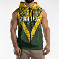 Australia Rugby Custom Sleeveless Zip Hoodie Aboriginal Art Sporty Style LT03