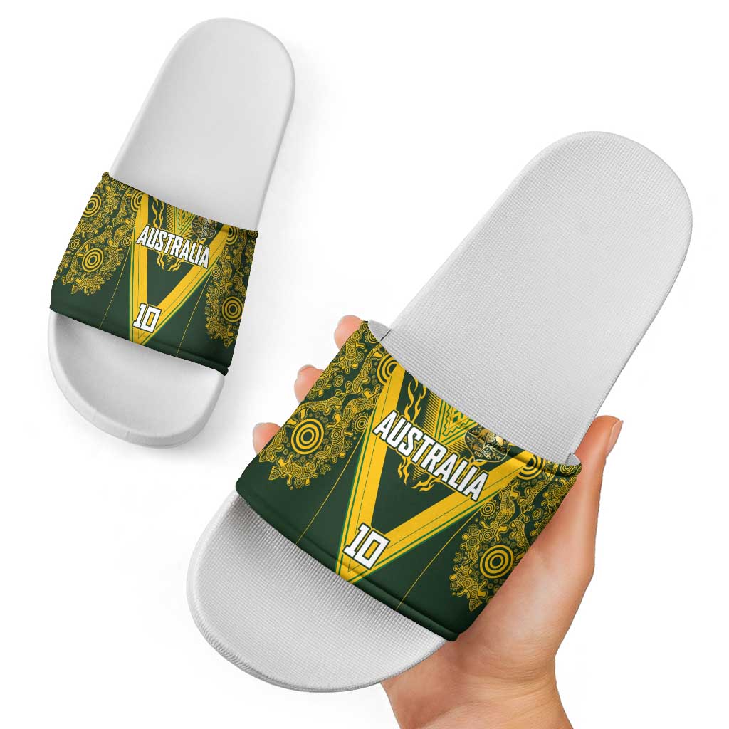 Australia Rugby Custom Slide Sandals Aboriginal Art Sporty Style - Polynesian Pride