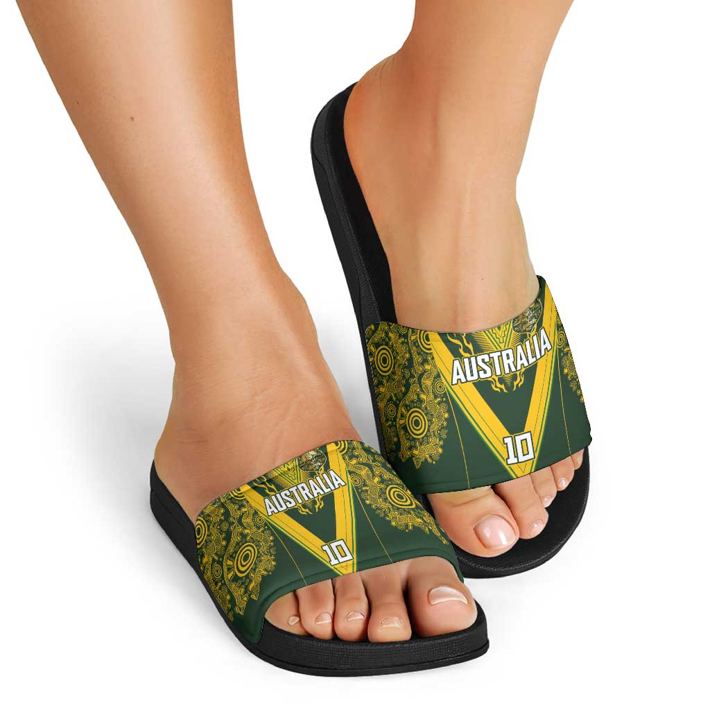 Australia Rugby Custom Slide Sandals Aboriginal Art Sporty Style - Polynesian Pride
