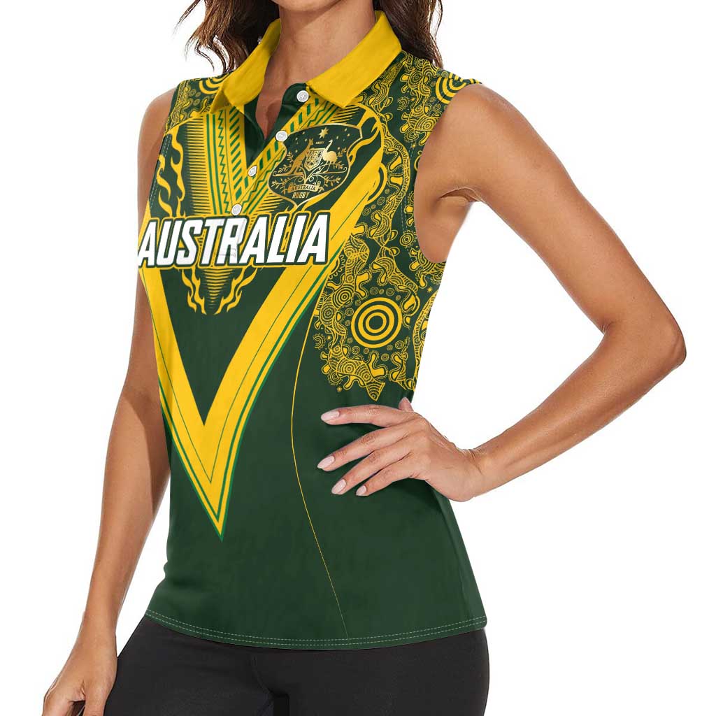 Australia Rugby Custom Women Sleeveless Polo Shirt Aboriginal Art Sporty Style - Polynesian Pride