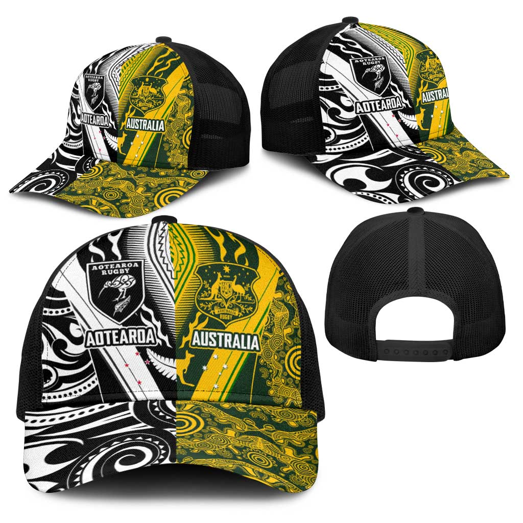 Aotearoa Australia Rugby Baseball Net Cap Maori and Aboriginal Art Sporty Style - Polynesian Pride