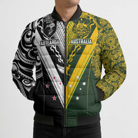 Aotearoa Australia Rugby Custom Bomber Puffer Jacket Maori and Aboriginal Art Sporty Style - Polynesian Pride